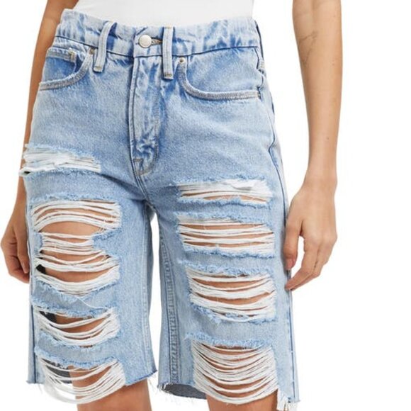 Good American Pants - Good American Good 90's Extreme Rip High Waist Bermuda Shorts NWOT Size 24